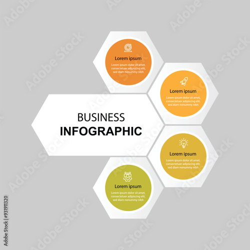 4 process infographic template vector element with icons and hexagon concept 