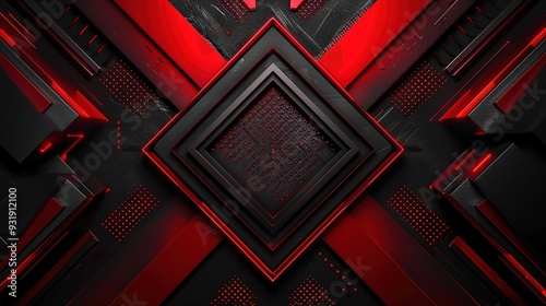 Abstract red and black geometric shapes.