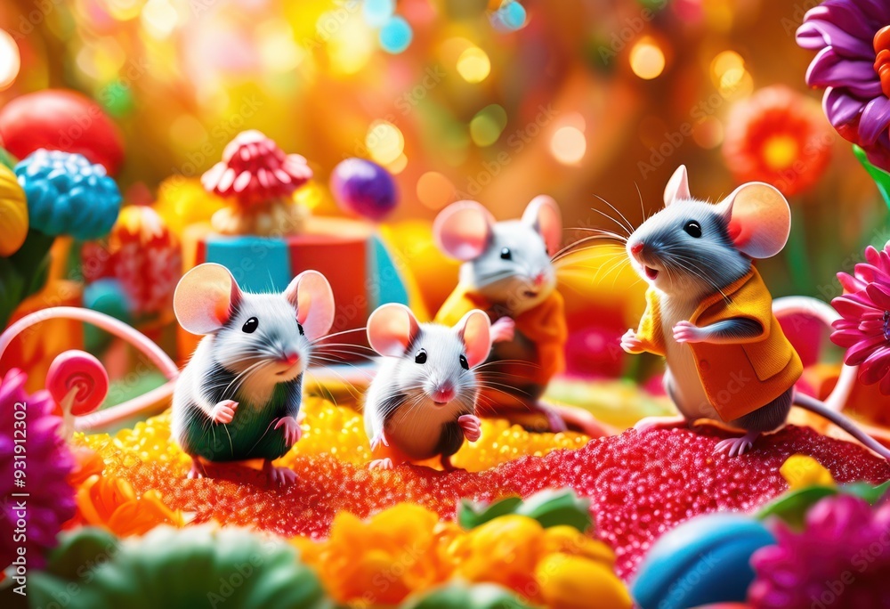 colorful lively mouse figures dynamic environments filled energy playfulness, vibrant, character, art, cartoon, design, scene, cute, cheerful, whimsical colorful lively mouse figures dynamic environments filled energy playfulness, vibrant, character, art, cartoon, design, scene, cute, cheerful, whimsical