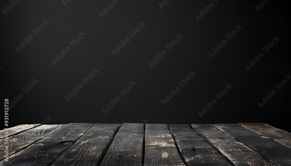 Dark wooden table for product, old black wooden perspective interior Dark wooden table for product, old black wooden perspective interior