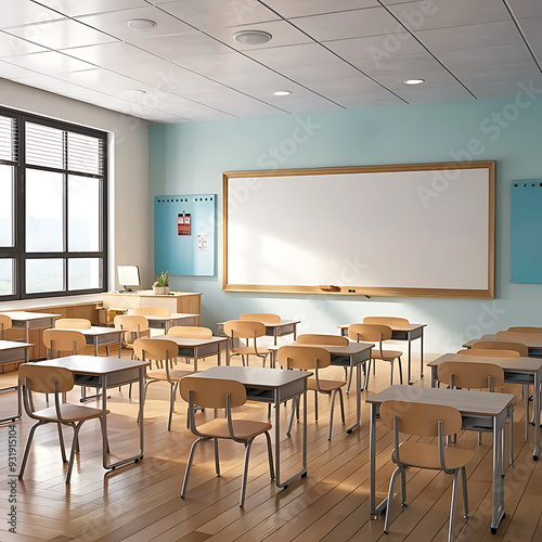 View of 3d modern empty classroom interior design by AI generative