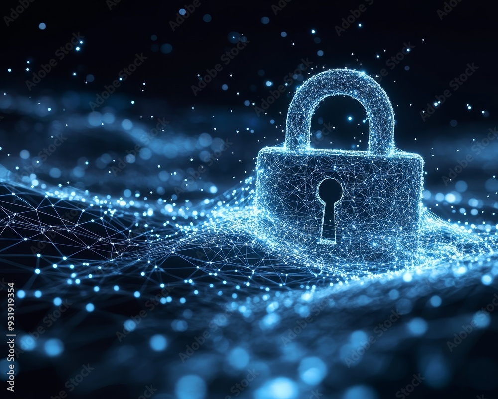 Digital Lockdown A Glowing Padlock Embedded in a Meshed Network a Symbol of Cyber Security Digital Lockdown A Glowing Padlock Embedded in a Meshed Network a Symbol of Cyber Security