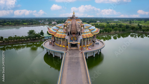 Billede på lærred Aerial view the erawan elephant at temple of gods spiritual powers  wat ban rai temple  at nakhon ratchasima province thailand
