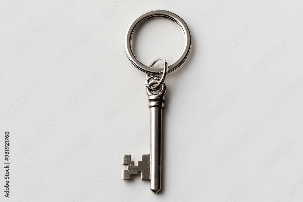 A close-up image of a silver key attached to a keyring, highlighting its intricate design against a minimalist background. A close-up image of a silver key attached to a keyring, highlighting its intricate design against a minimalist background.