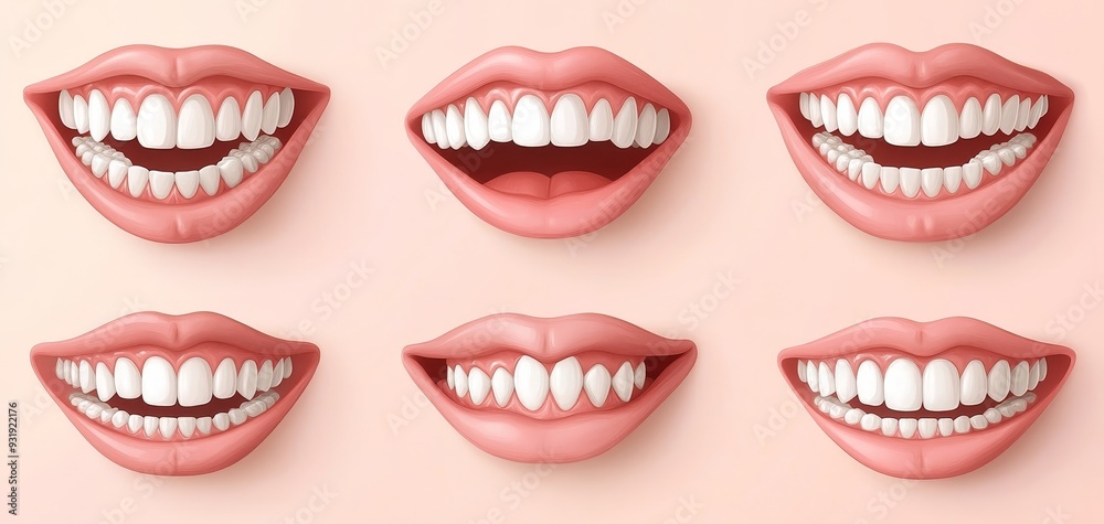 Obraz premium Smiling Lips and Pearly Whites A 3D Perspective of Perfect Teeth