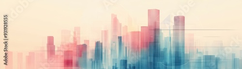 A vibrant abstract background featuring blended colors and shapes, creating a modern city skyline effect.