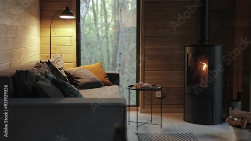 A Cozy Living Room Featuring a Wood Stove and Abundant Natural Light for Comfort and Relaxation
