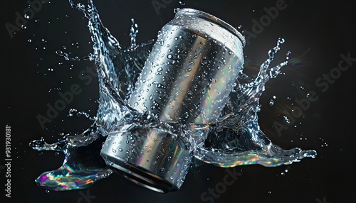 Aluminum Can Splashing into Water.