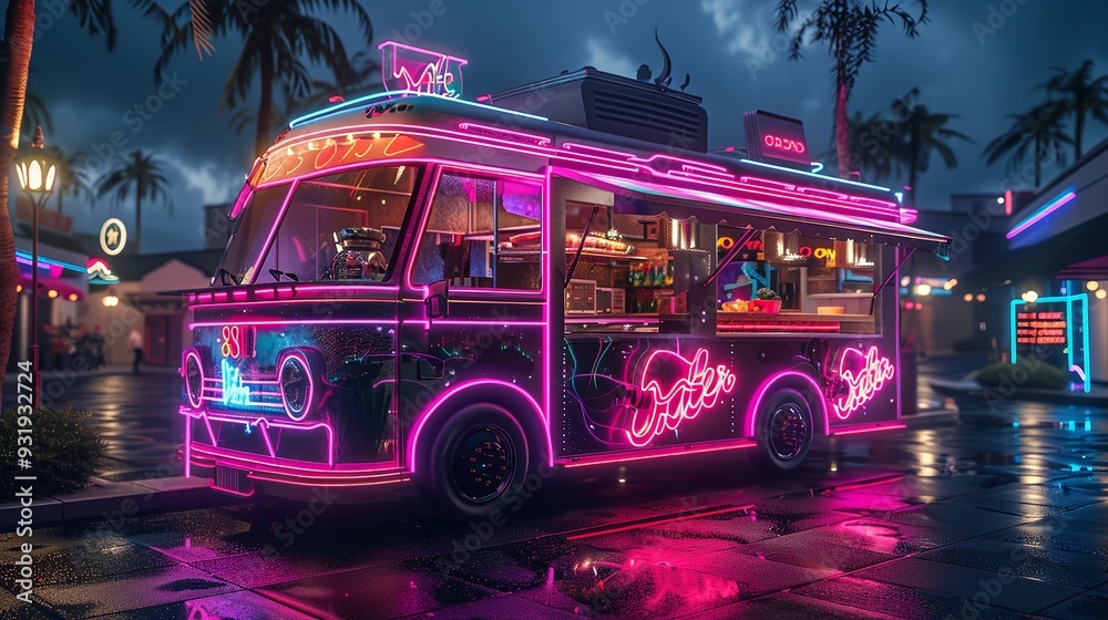 neon-food-truck-8k-realistic-lighting-highly-detailed-stock