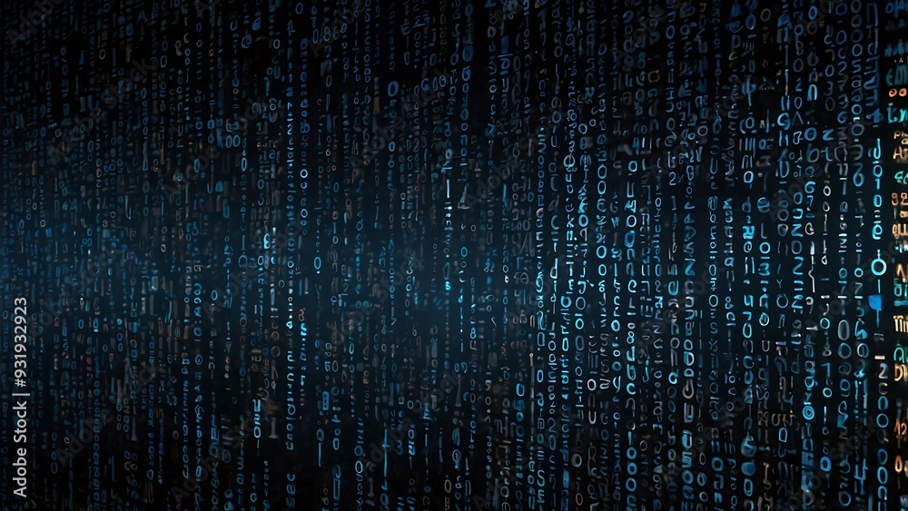 Create a background featuring blue digital binary data displayed on a computer screen Create a background featuring blue digital binary data displayed on a computer screen