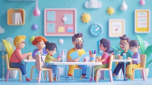 Paper cut vector of a parent-teacher meeting happy parents
