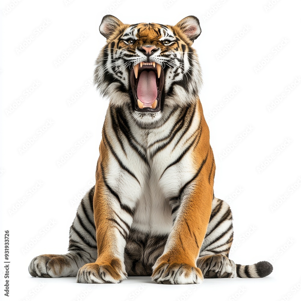 Obraz premium Tiger with open mouth isolated on transparent background