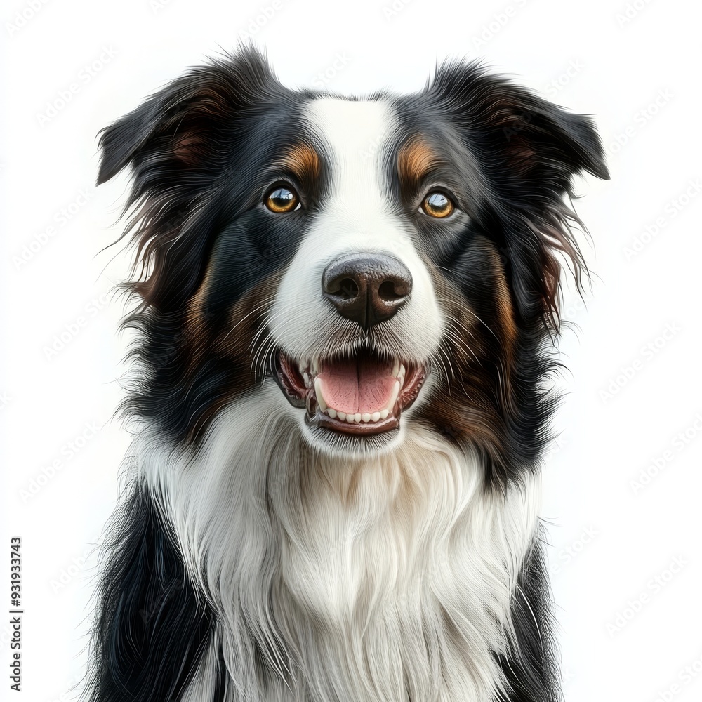 A close-up portrait of a border collie puppy on a white background A close-up portrait of a border collie puppy on a white background