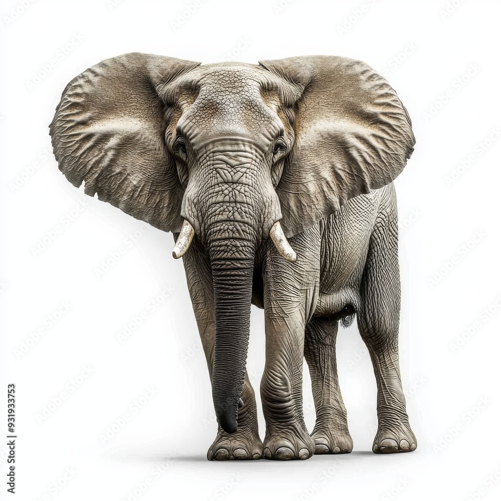 Fototapeta premium Isolated transparent background of an elephant's front view, its full body