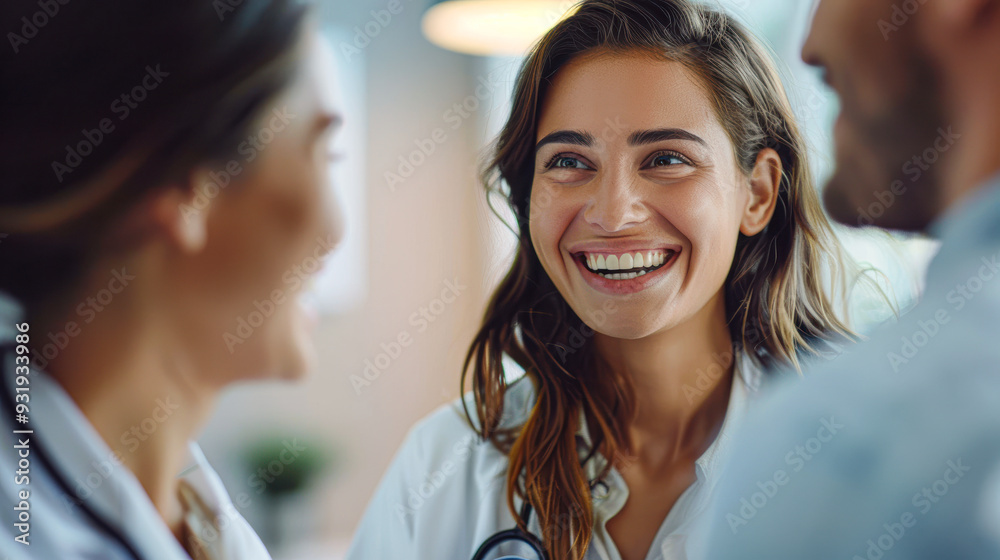 custom made wallpaper toronto digitalClose-up of Satisfied Female Patient Talking to Physician in Modern Clinic Setting