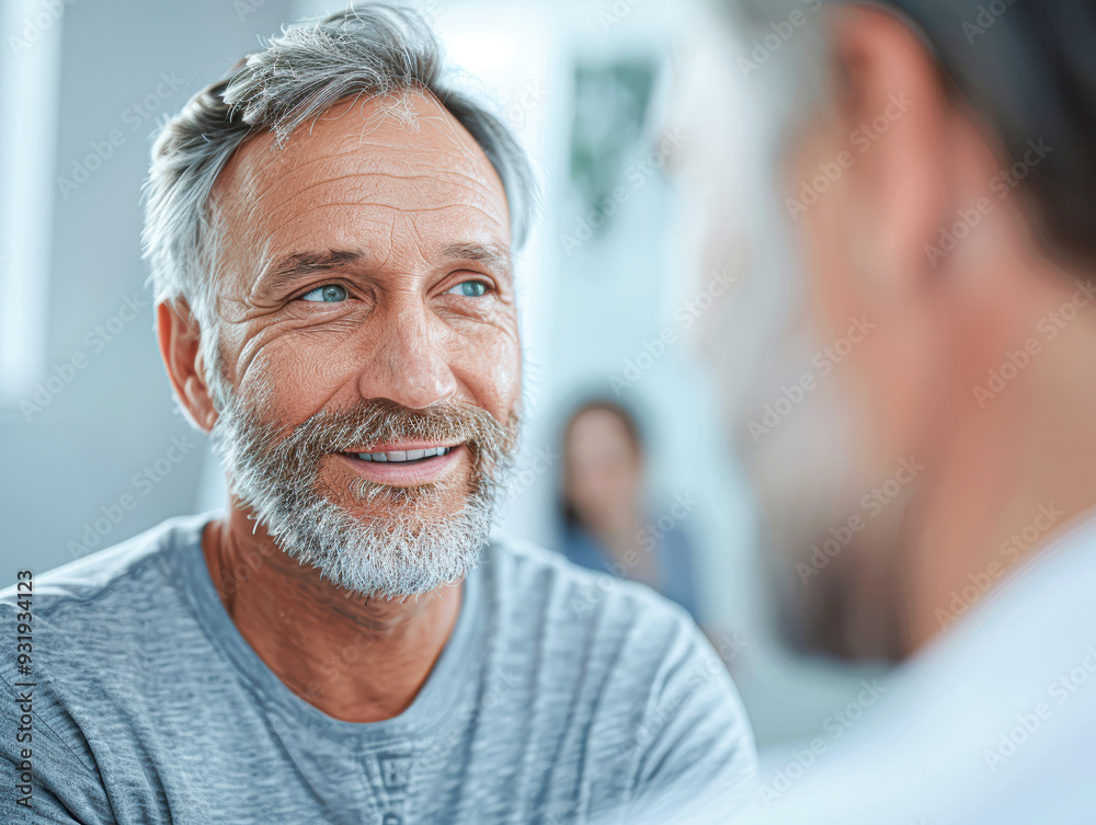 A man with a beard and gray hair is smiling at the camera A man with a beard and gray hair is smiling at the camera