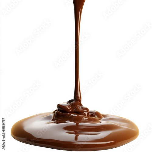 Isolated dark chocolate dripping on a transparent background