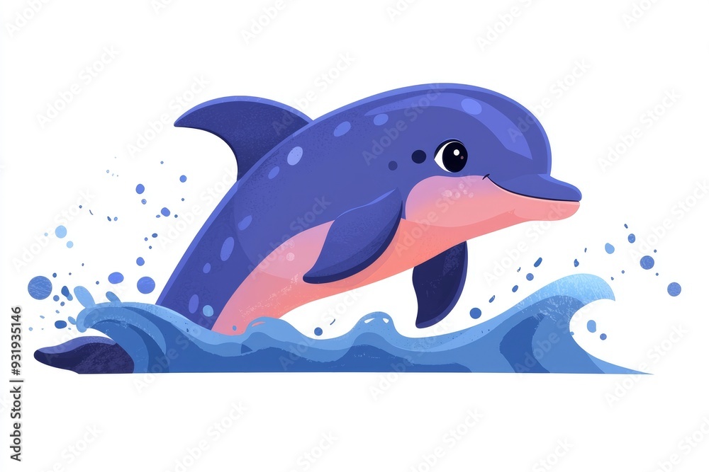 Fototapeta premium Cartoon Dolphin Jumping Out of the Water