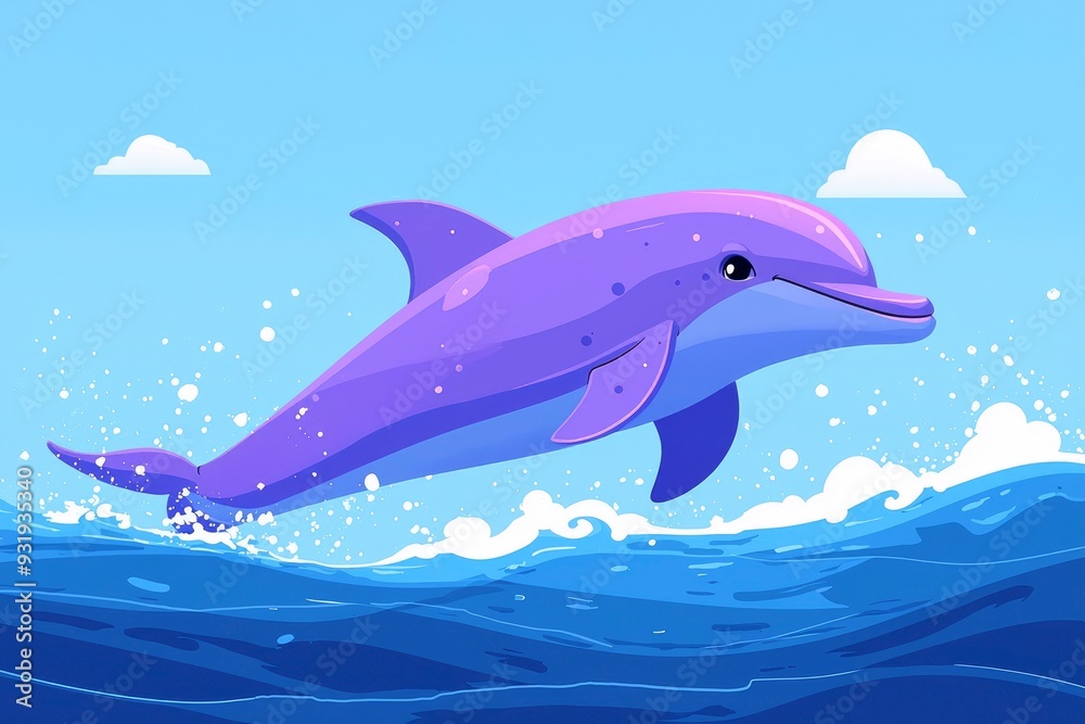 Obraz premium Cartoon Dolphin Jumping Out of the Water
