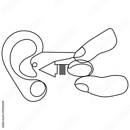 Ear  single line art, continuous one line drawing of  Isolated outline vector art 
