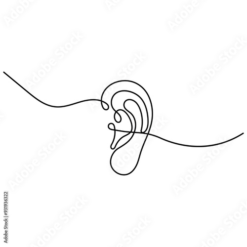 Ear  single line art, continuous one line drawing of  Isolated outline vector art 
