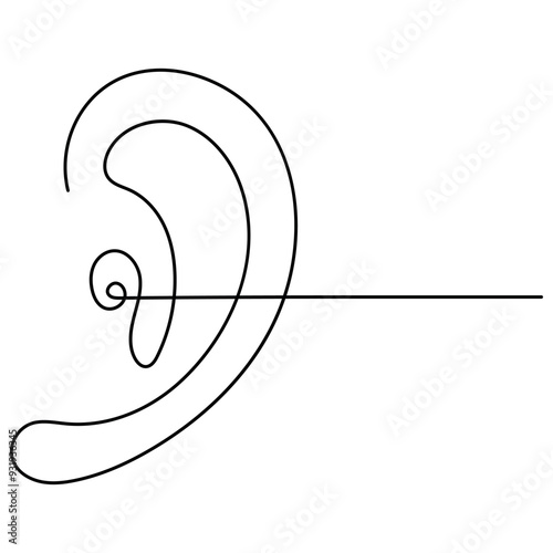 Ear  single line art, continuous one line drawing of  Isolated outline vector art 
