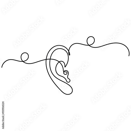 Ear  single line art, continuous one line drawing of  Isolated outline vector art 
