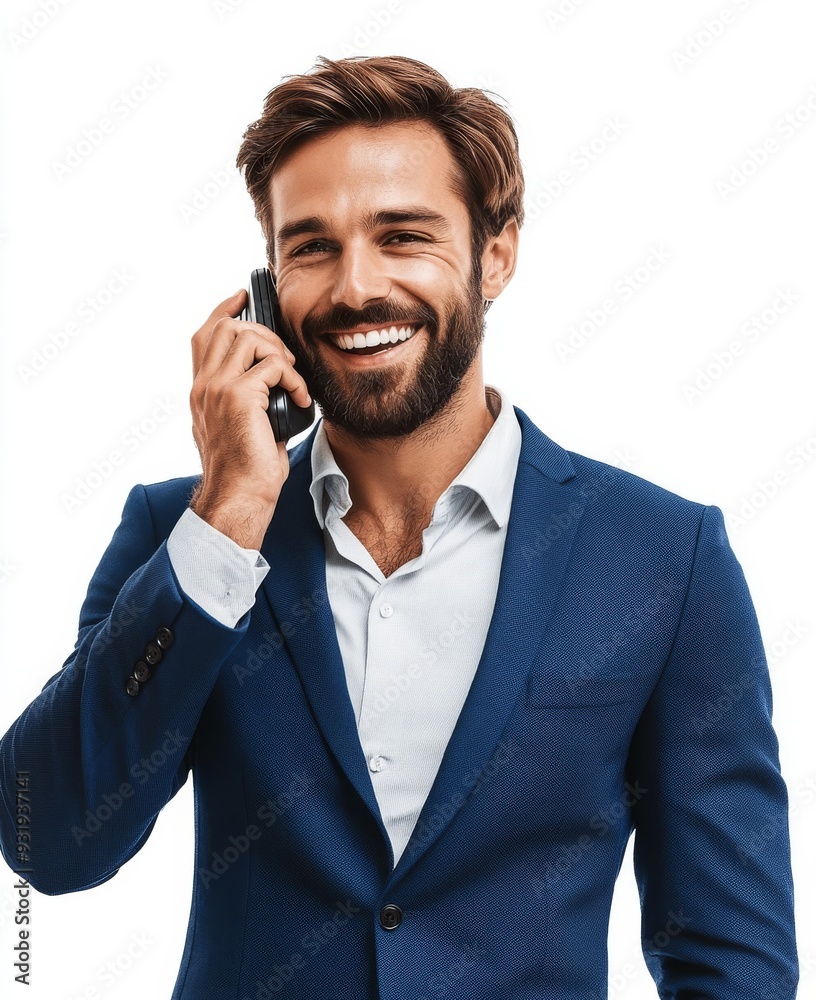 Talking on smartphone with a smiling, positive fellow while making a phone call