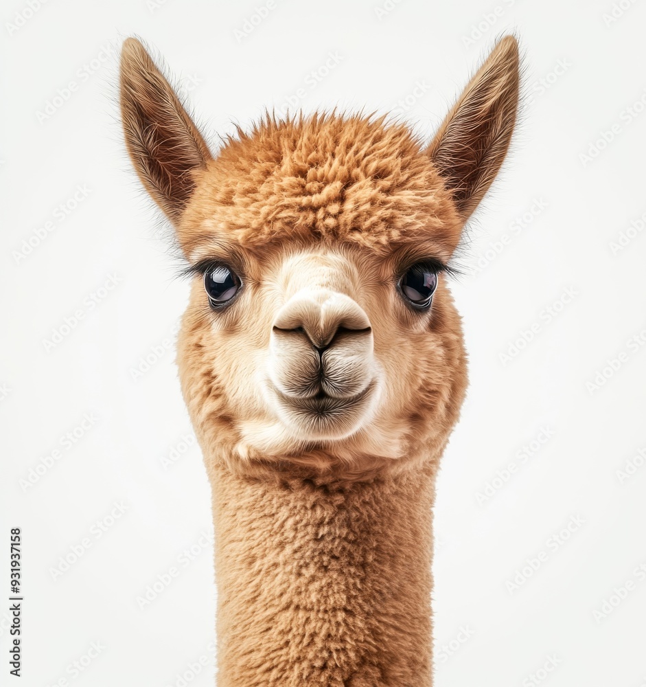 Fototapeta premium Photograph of a transparent background of a llama alpaca's face