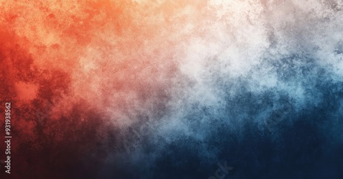 Abstract gradient background with a grainy texture and soft-focus light, featuring shades of red, orange, white, and blue on a dark grey backdrop, in a minimalistic style.