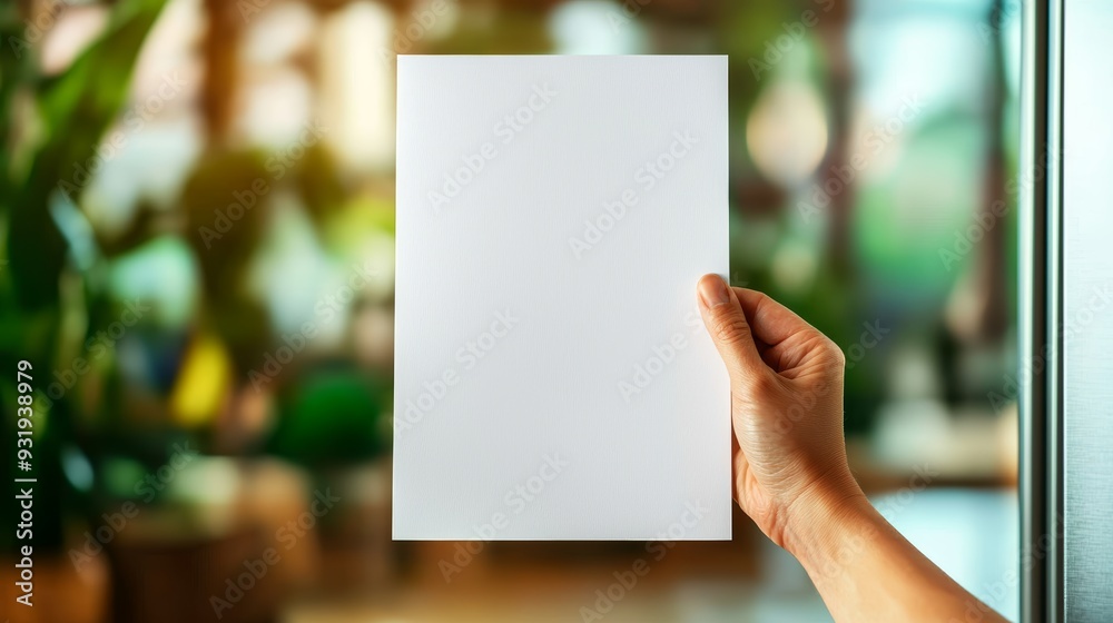 Blank paper sheet held by a single magnet on a clean fridge door, waiting for notes or reminders Blank paper sheet held by a single magnet on a clean fridge door, waiting for notes or reminders