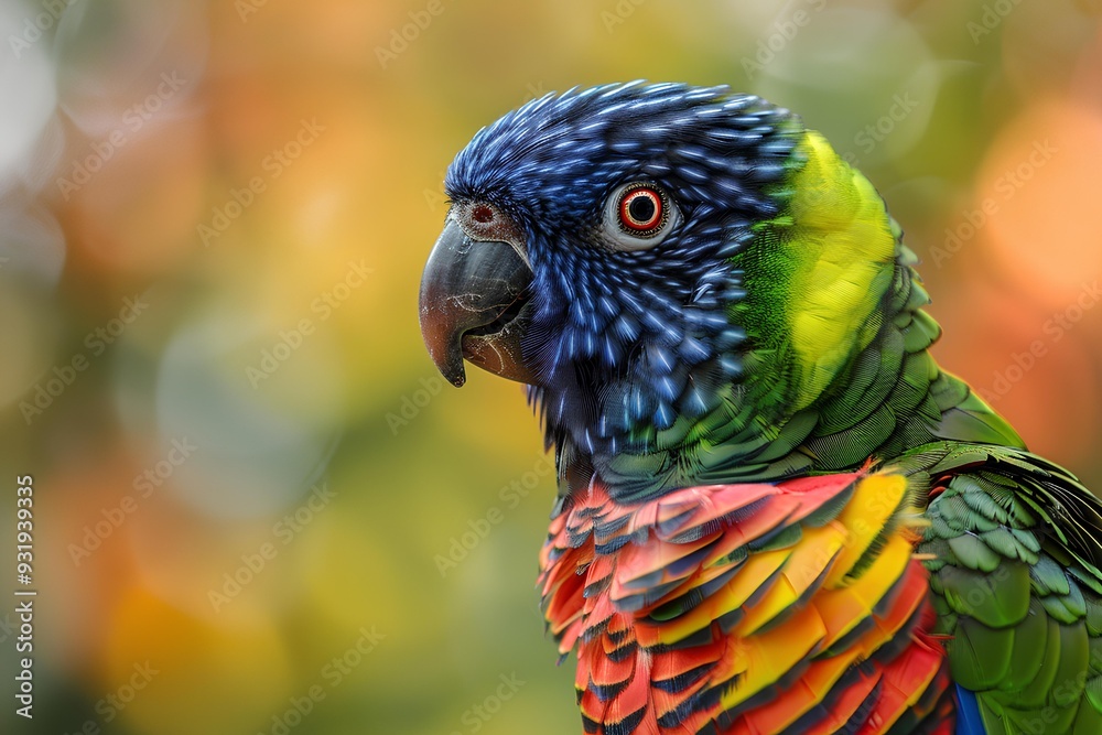 Fototapeta premium A colorful parrot sitting on top of a tree branch