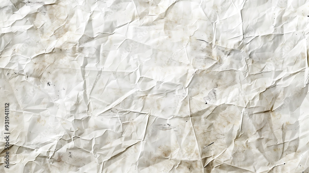 Crumpled sheet of white old paper with defects Crumpled sheet of white old paper with defects