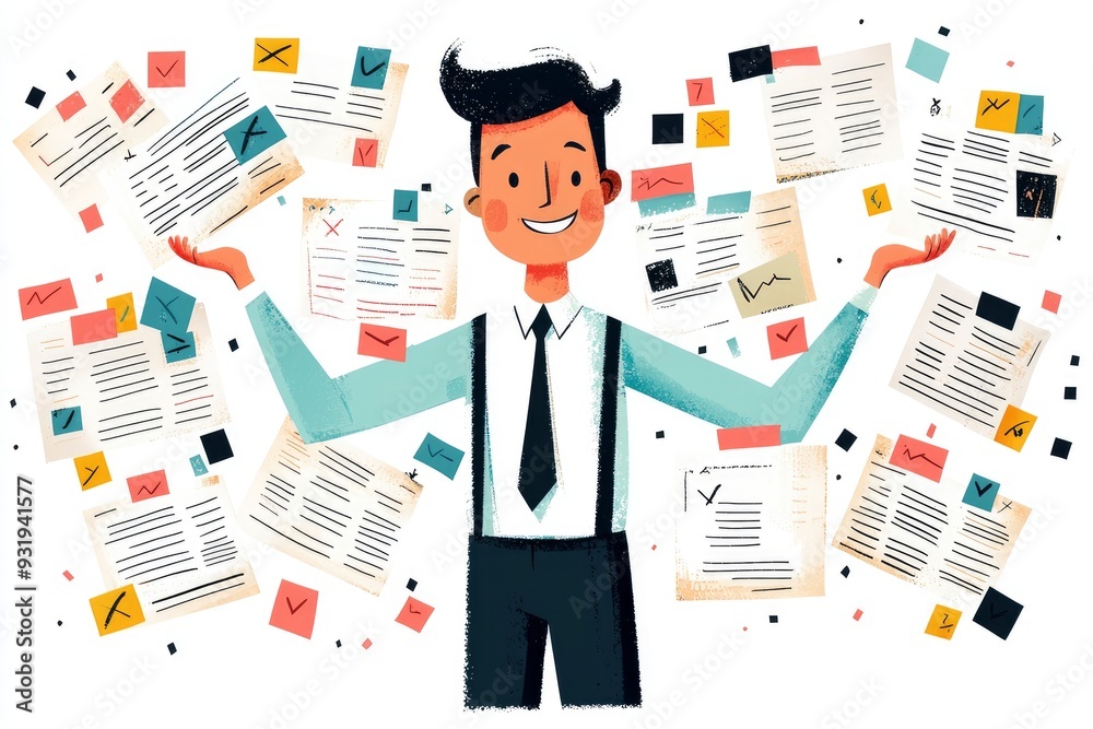 Overwhelmed Man Surrounded by Paperwork Overwhelmed Man Surrounded by Paperwork