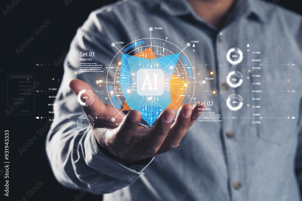 Ai technology on businessman hand ,virtual graphic Global Internet connect with AI Ai technology on businessman hand ,virtual graphic Global Internet connect with AI