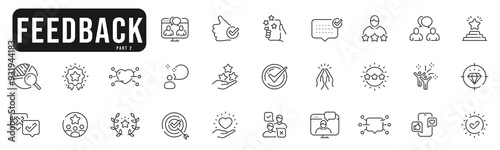 Feedback line icon set 2. Review, like, customer, message, chat, comment etc. Editable stroke