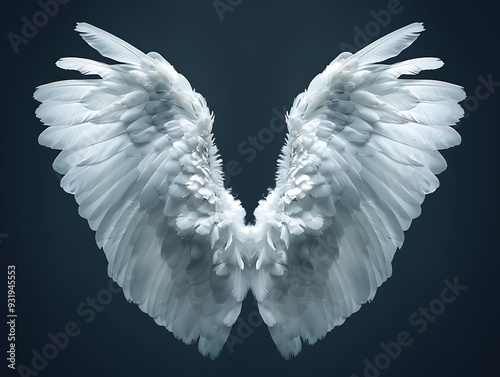 white angel wings in a dark background. AI generated