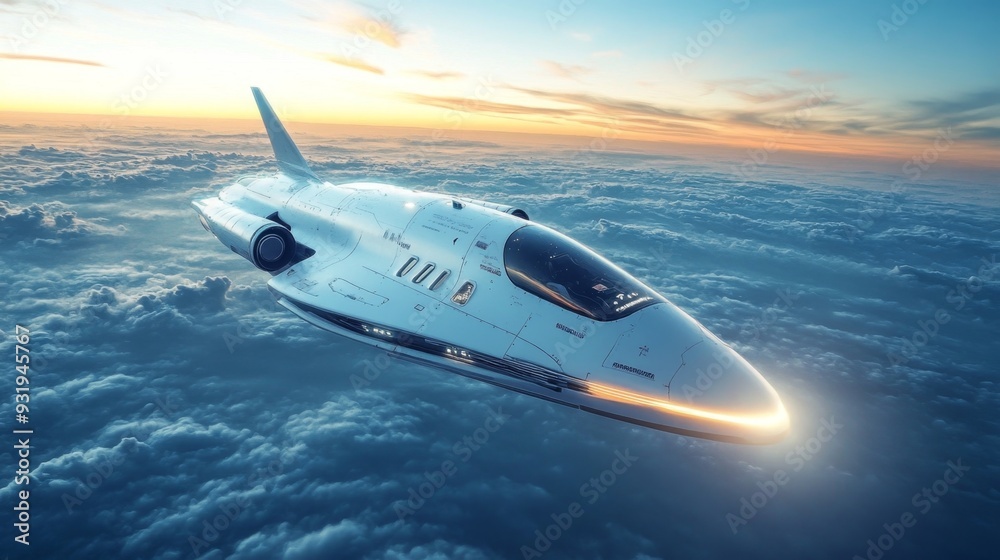 Obraz premium Spaceship Over Clouds.