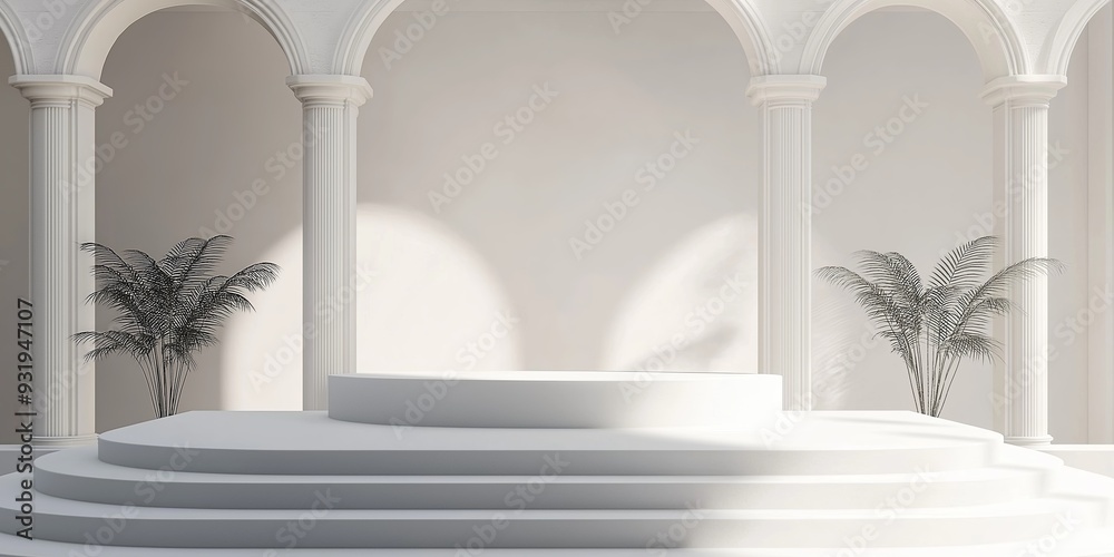 Minimalist Archway Product Display: A clean and contemporary product display with a curved archway, a circular platform, and soft, natural light. Perfect for showcasing your products . Minimalist Archway Product Display: A clean and contemporary product display with a curved archway, a circular platform, and soft, natural light. Perfect for showcasing your products .