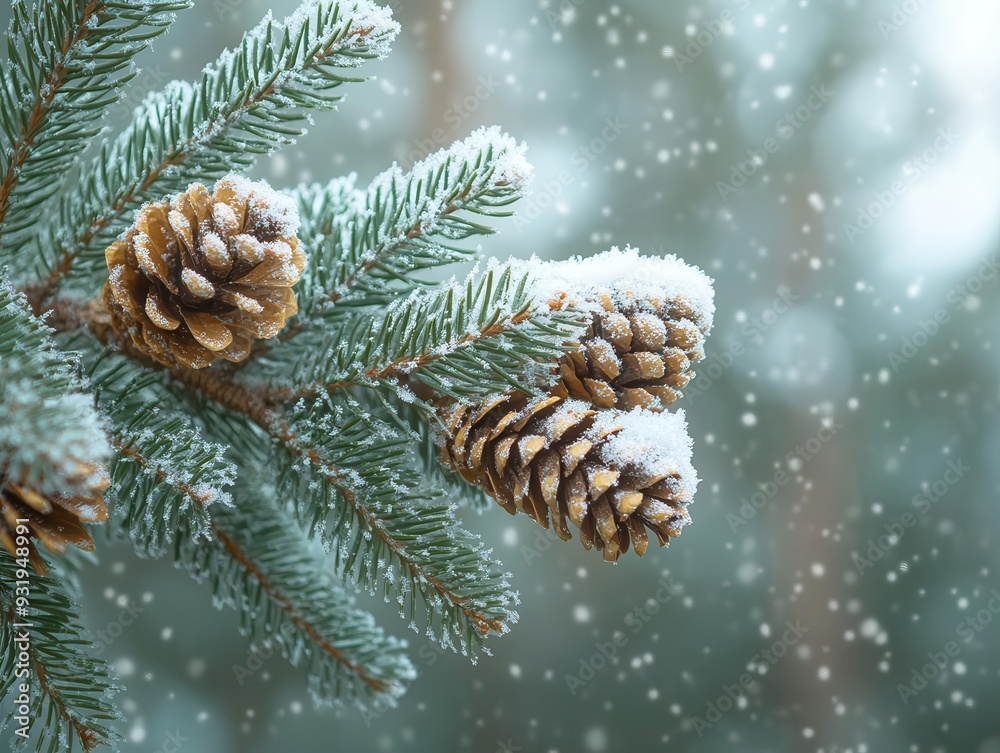minimalist winter forest scene with delicate snowcovered pine branches framing negative space soft focus bokeh snowfall minimalist winter forest scene with delicate snowcovered pine branches framing negative space soft focus bokeh snowfall