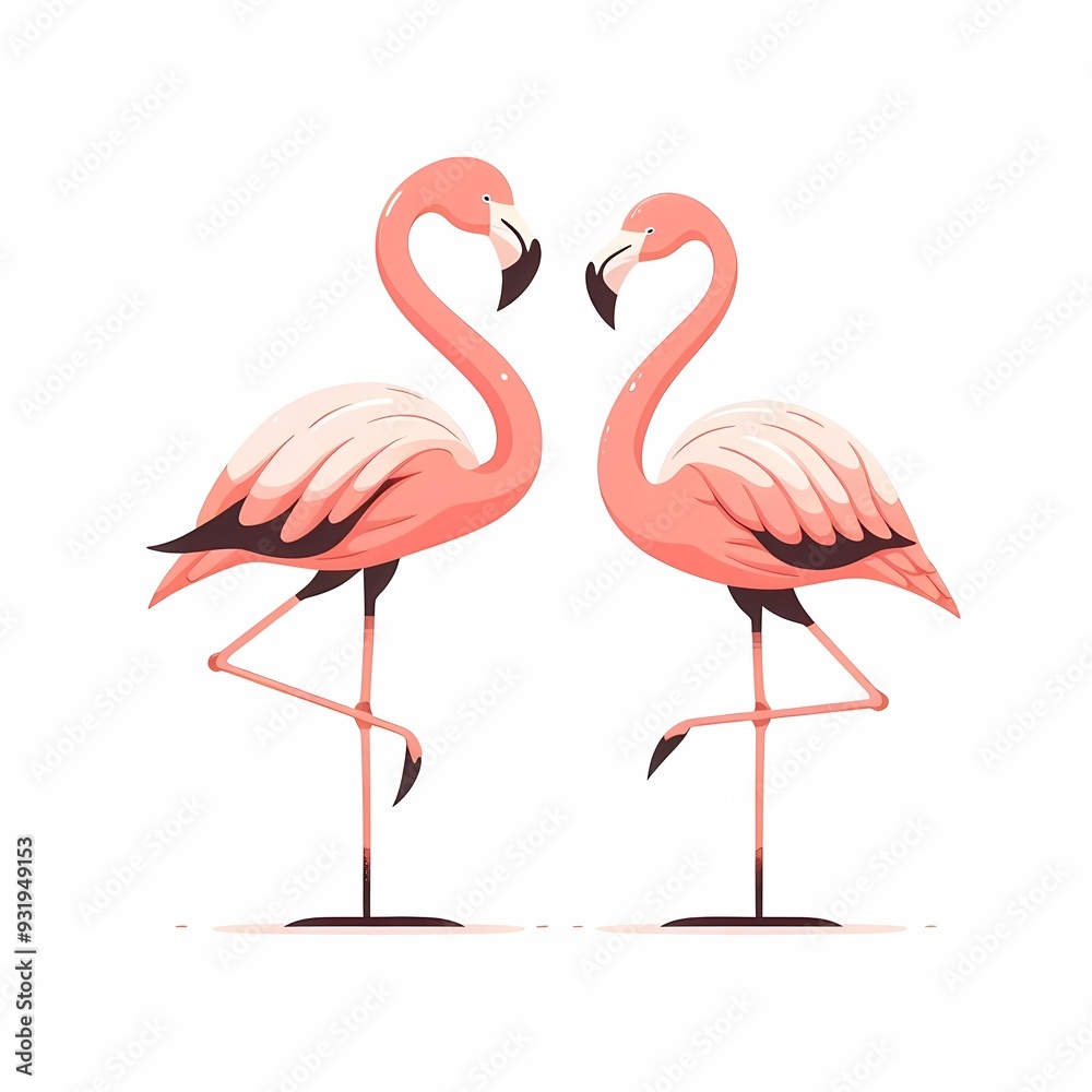 Obraz premium Beautiful flamingo bird illustration isolated on a white background Minimalist