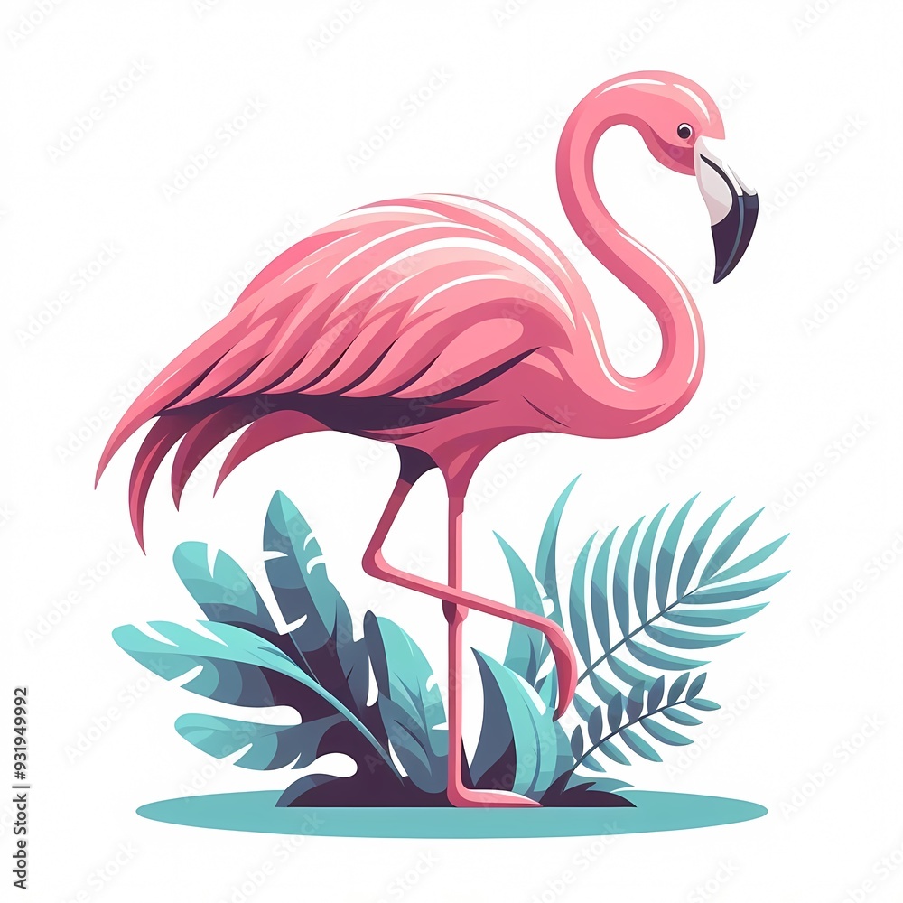 Fototapeta premium Beautiful flamingo bird illustration isolated on a white background Minimalist