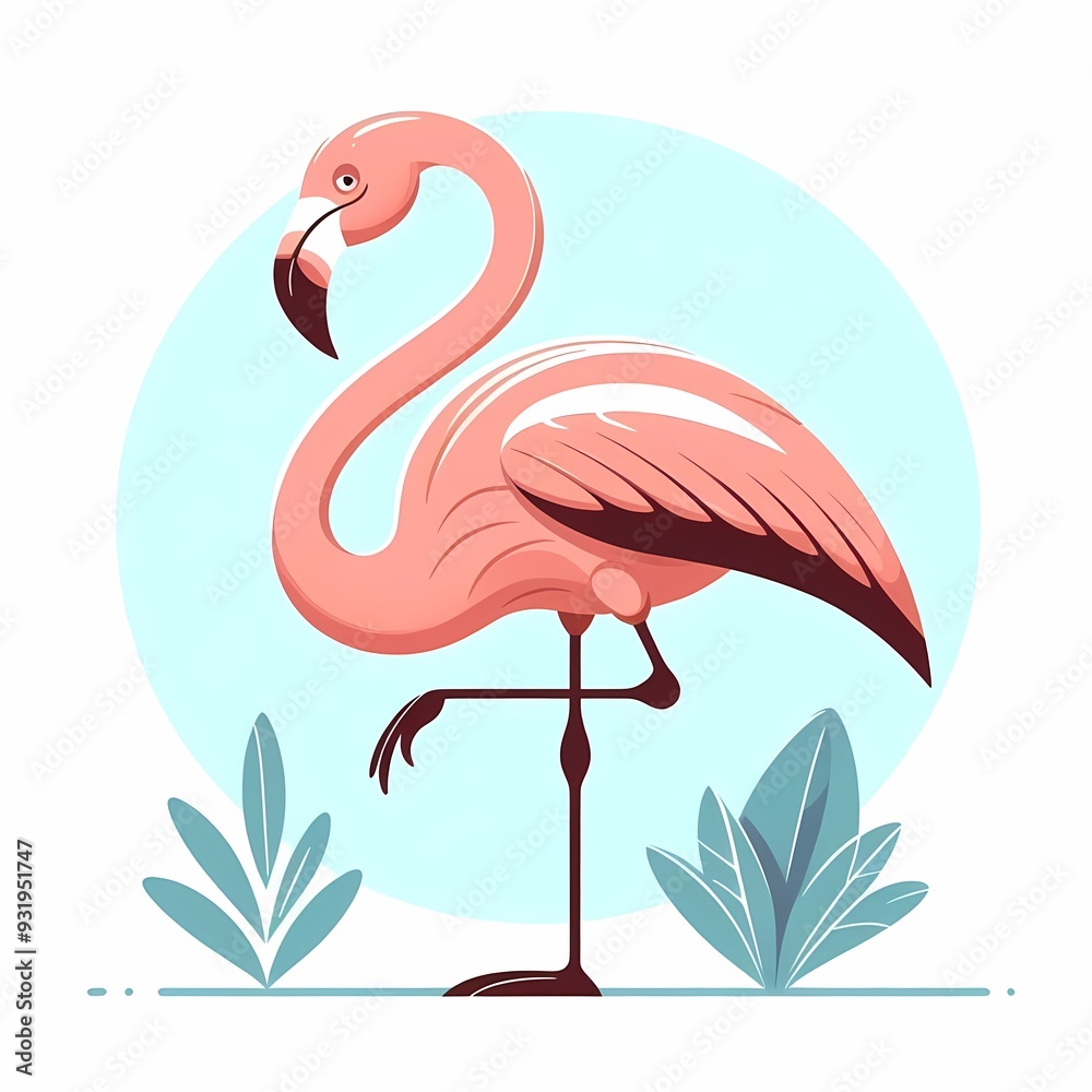 Obraz premium Beautiful flamingo bird illustration isolated on a white background Minimalist
