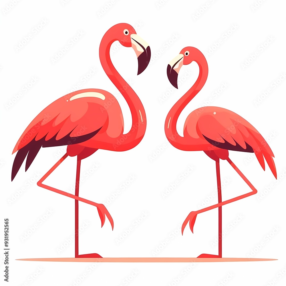 Obraz premium Beautiful flamingo bird illustration isolated on a white background Minimalist