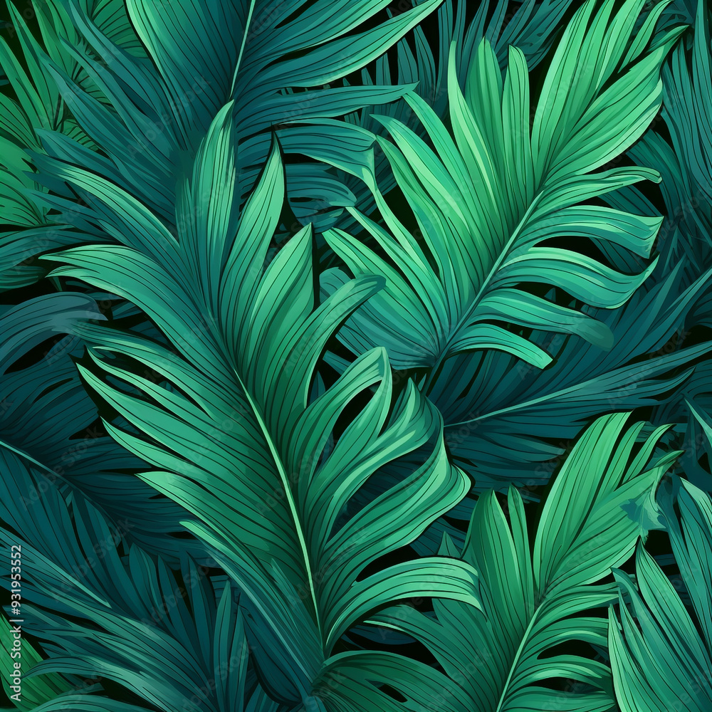 Fototapeta premium turquoise and green tropical leaves. Seamless graphic