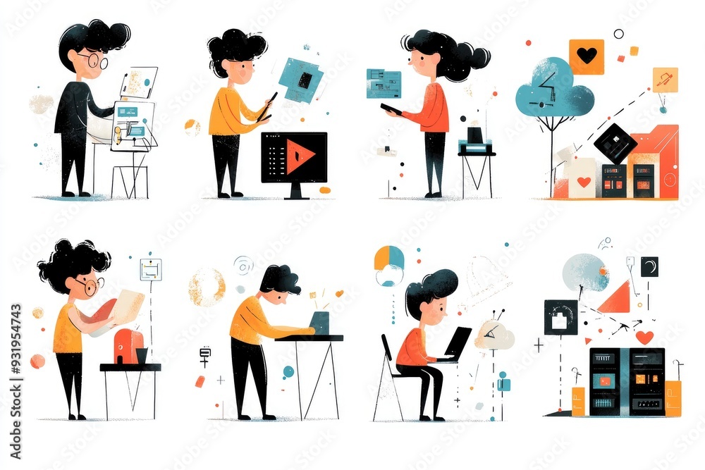 Diverse team of young people working on creative projects