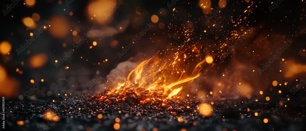 Capture a dynamic flickering fire with intense, glowing embers and lively flames, set against a dark backdrop for a vivid and dramatic effect Capture a dynamic flickering fire with intense, glowing embers and lively flames, set against a dark backdrop for a vivid and dramatic effect