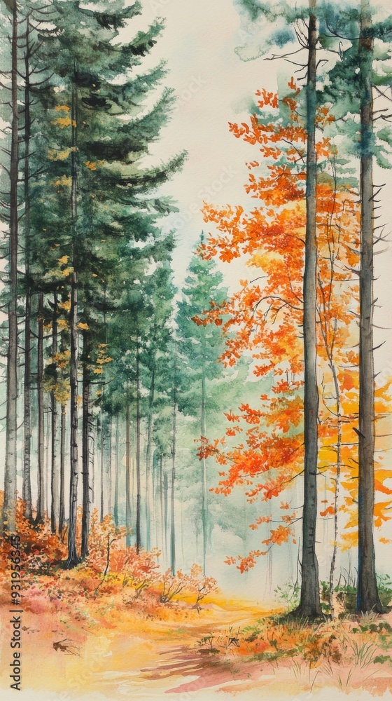 Fototapeta premium Autumn forest path winding through colorful trees