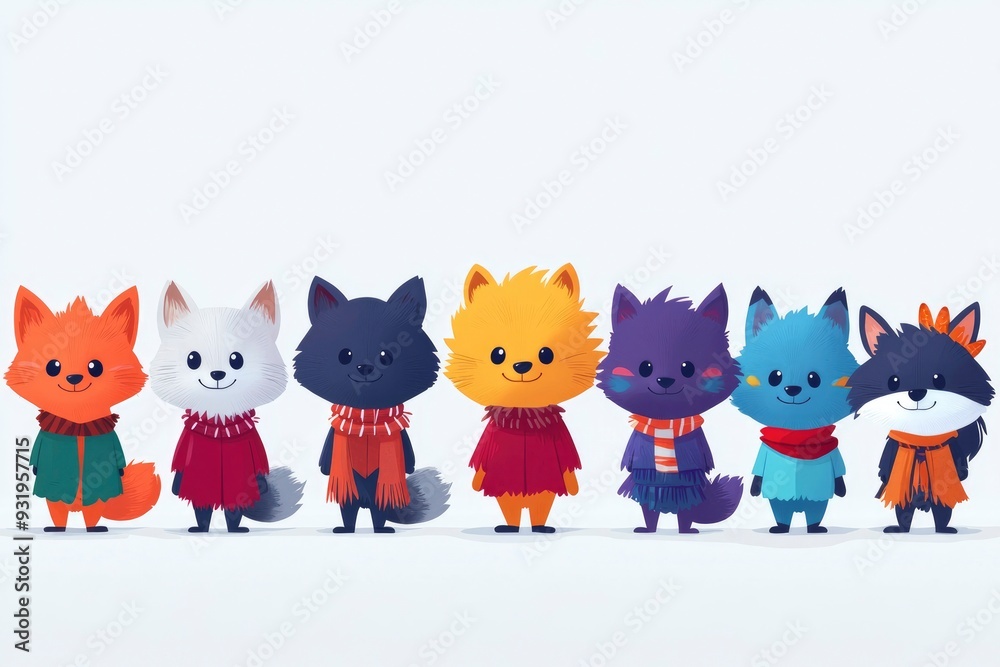 Cute Cartoon Animals Wearing Scarves Cute Cartoon Animals Wearing Scarves