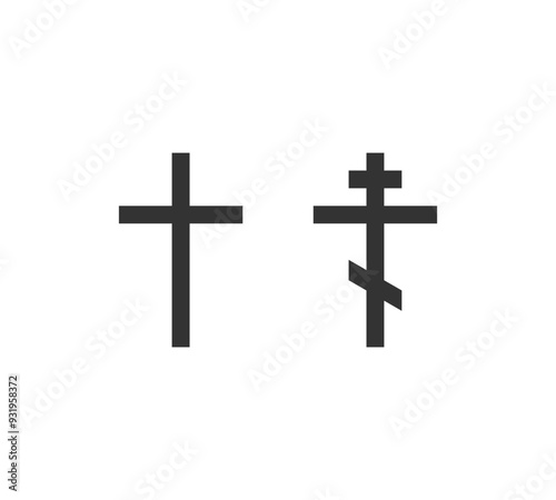 Classic protestant and catholic with an orthodox Christian crosses silhouette. Vector icons in flat style